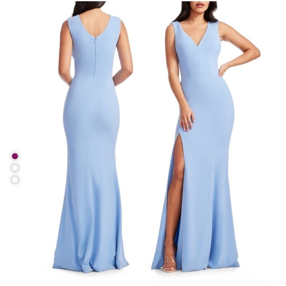 Dress the population Sandra Plunge Crepe Trumpet Gown